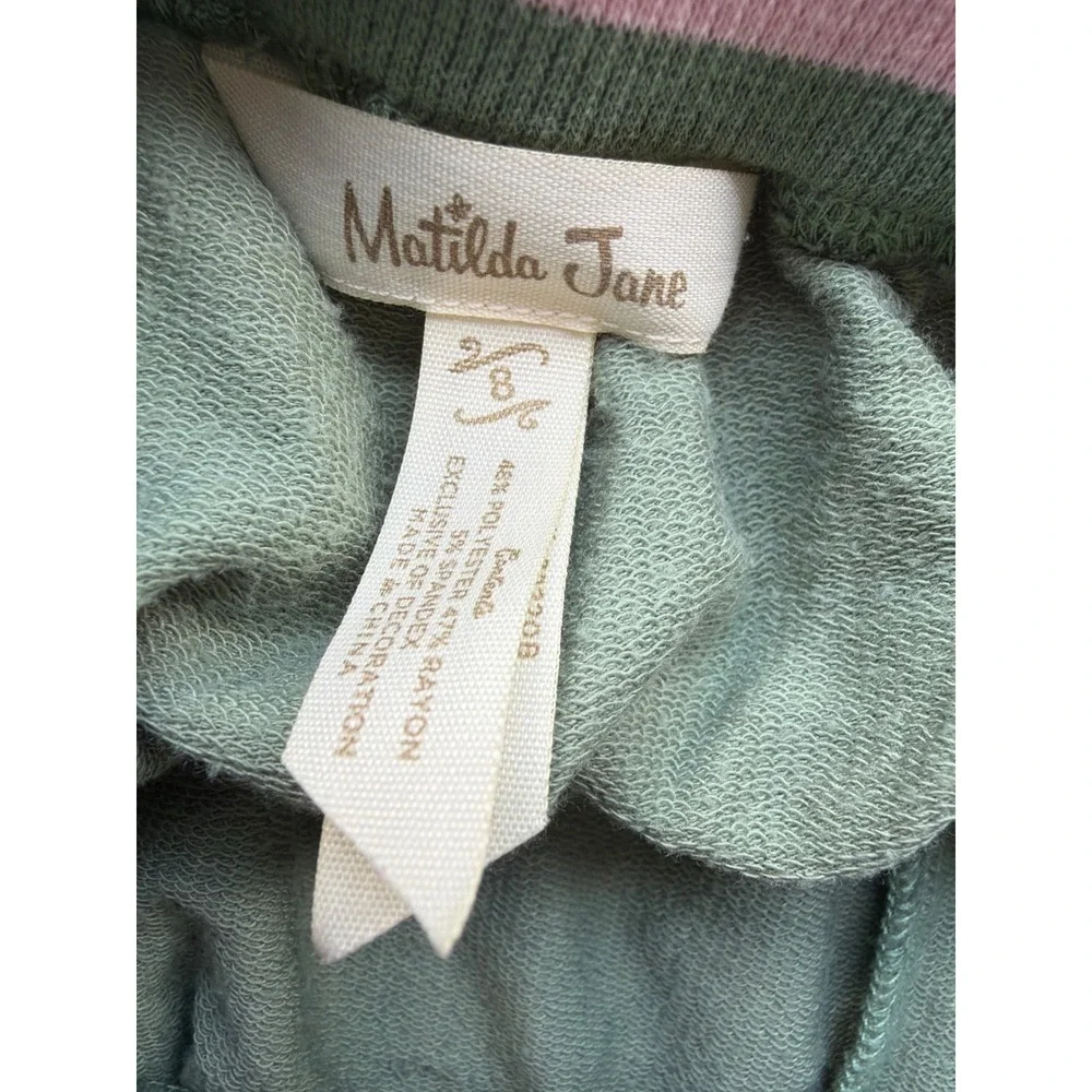 Matilda Jane Norah Joggers Girls Sage Green Striped Waistband Pants Size 8